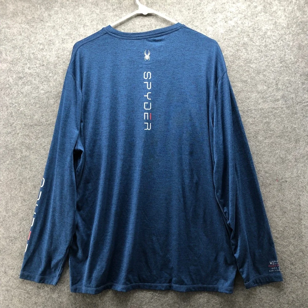 Spyder Swim Rash Guard Shirt Mens Large Blue Heathered Long Sleeve UPF 50 Surf